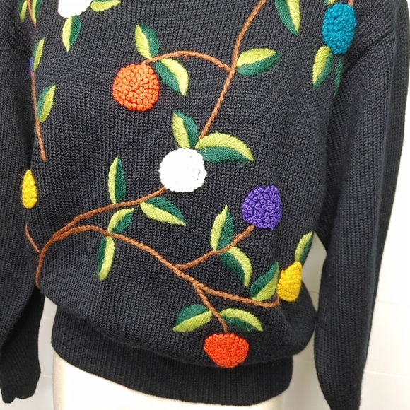 Vintage Embroidered Floral Mock Neck Wool Blend Sweater Size S - Picture 4 of 11